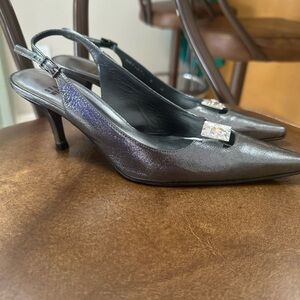 Stuart Weitzman Metallic Silver Slingback Heels